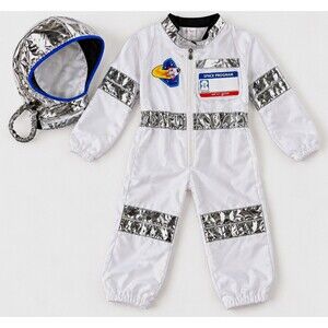 Melissa & Doug Kids Astronaut Jumpsuit Costume One Size Hooded White/Silver